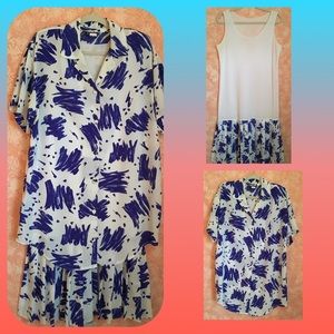 Royal blue and white two piece tunic dress